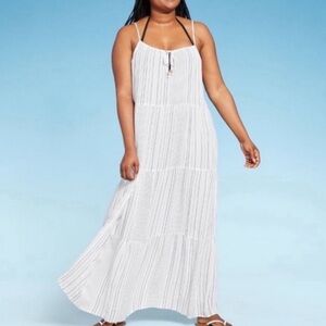 Kona Sol Tiered Maxi Cover Up Dress NEW Large